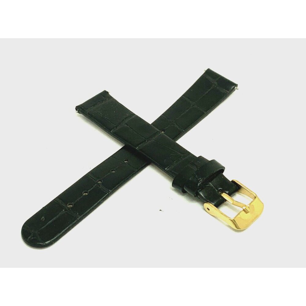 Invicta Women's Watch Replacement Band Black Leather 16mm Lug Gold Steel Clasp
